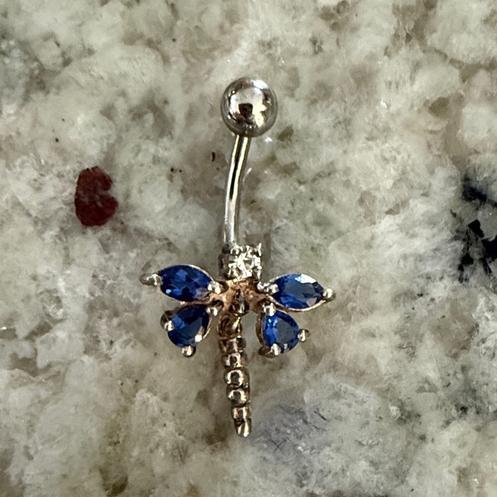 Elegant Silver and Blue Dragonfly Belly Ring